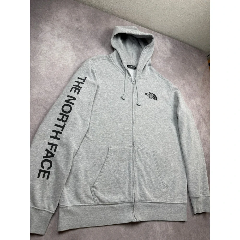 The North Face Mens XL Gray Full Zip Graphic Sleeve Logo Hoodie Sweatshirt Layer